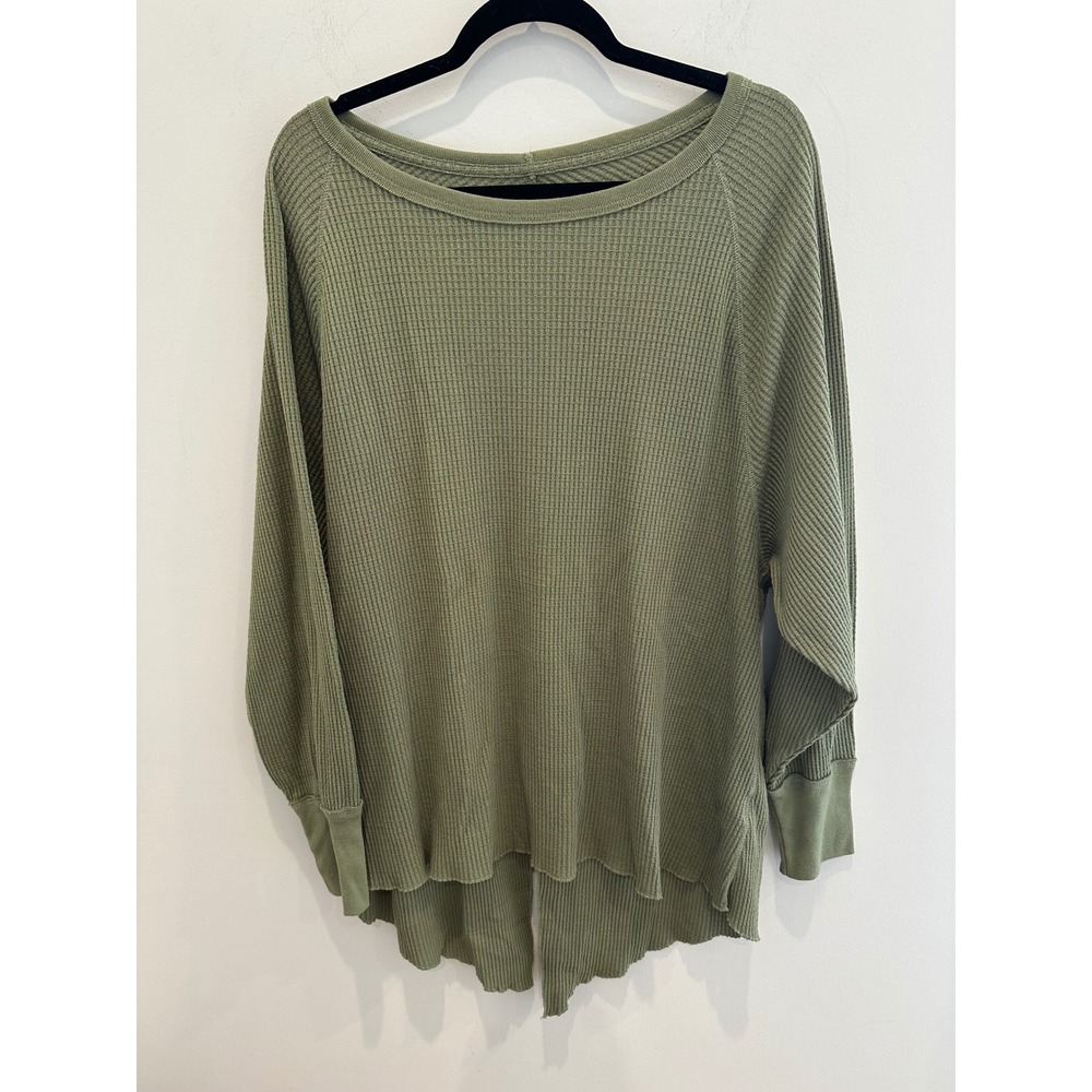 Free People Womens Sage Green Waffle Knit Thermal Split Back tunic Top Small
